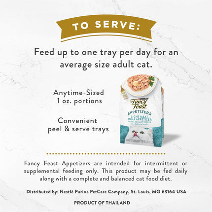 Purina  Appetizers Lickable Grain Free Wet Cat Food Topper Light Meat Tuna Appetizer with Scallop - (Pack of 10) 1.1 Oz. Trays