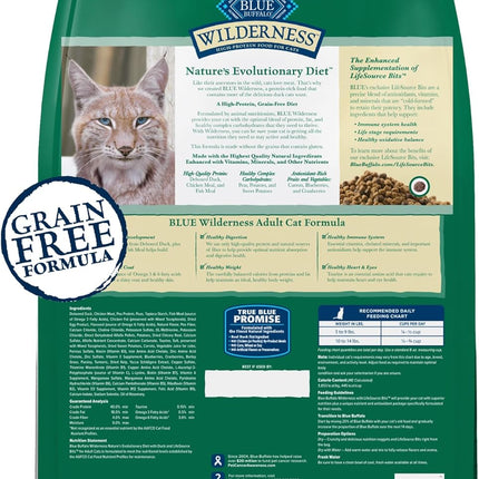 Blue Buffalo Wilderness Healthy Adult Dry Cat Food, Supports Health and Wellness, High-Protein & Grain-Free, Duck, 11-Lb Bag