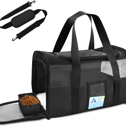 Pet Carrier Airline Approved, Cat Carriers for Medium Cats Small Cats, Soft Dog Carriers for Small Dogs, TSA Approved Pet Carrier for Cat Dog of 15 Lbs, Puppy Carrier,Black