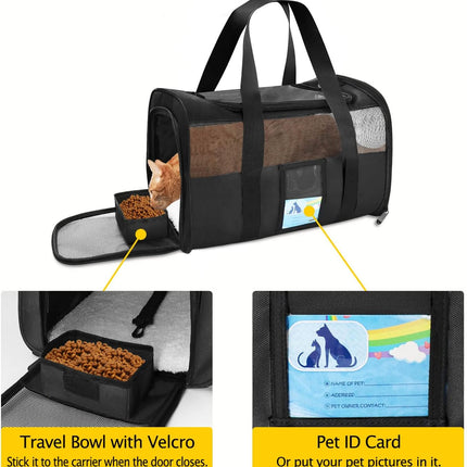 Pet Carrier Airline Approved, Cat Carriers for Medium Cats Small Cats, Soft Dog Carriers for Small Dogs, TSA Approved Pet Carrier for Cat Dog of 15 Lbs, Puppy Carrier,Black