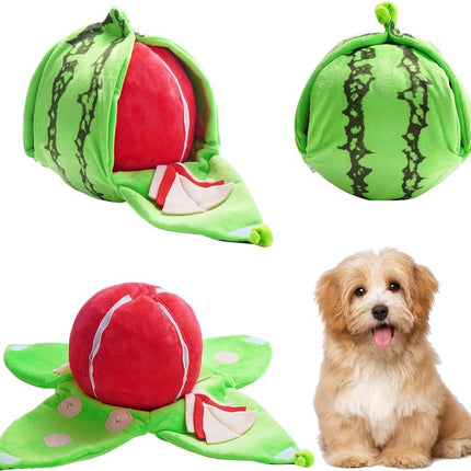 Nocciola 4-In-1 Watermelon Dog Enrichment Toys, 3 Squeaky Slices with a Rind Snuffle Mat for Treats Hunting Fun, Hide and Seek Puzzle Toy for All Breeds