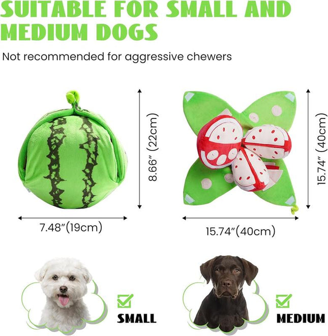 Nocciola 4-In-1 Watermelon Dog Enrichment Toys, 3 Squeaky Slices with a Rind Snuffle Mat for Treats Hunting Fun, Hide and Seek Puzzle Toy for All Breeds